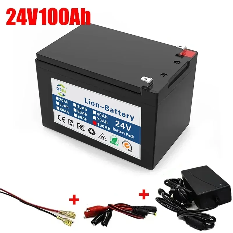 18650 24 V 100Ah Lithium Ion Batterij, voor Elektrische Voertuig Solar Opslag Vervangende Oplaadbare Batterij + Oplader: Paars