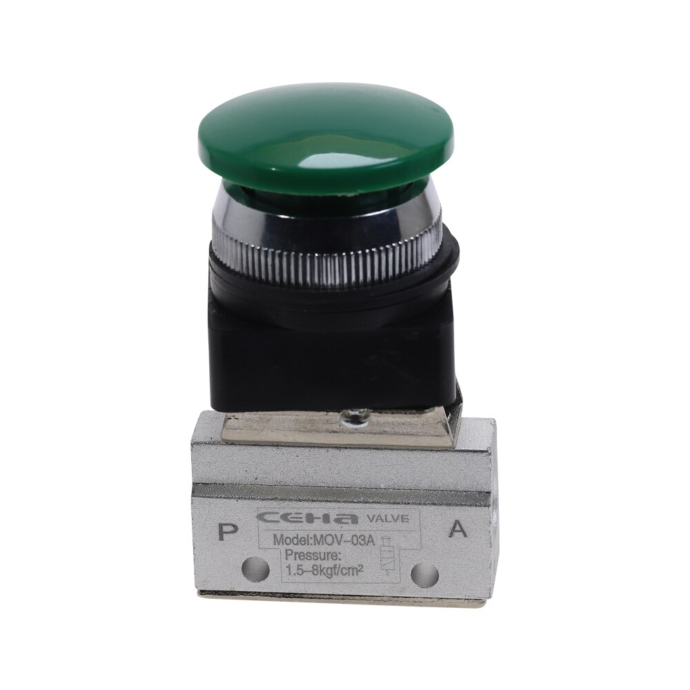 Mechanical Valve 1/8" PT Thread MOV-03APPL Momentary Three Way Two Position Green Mushroomhead Push Button Air Pneumatic Valve