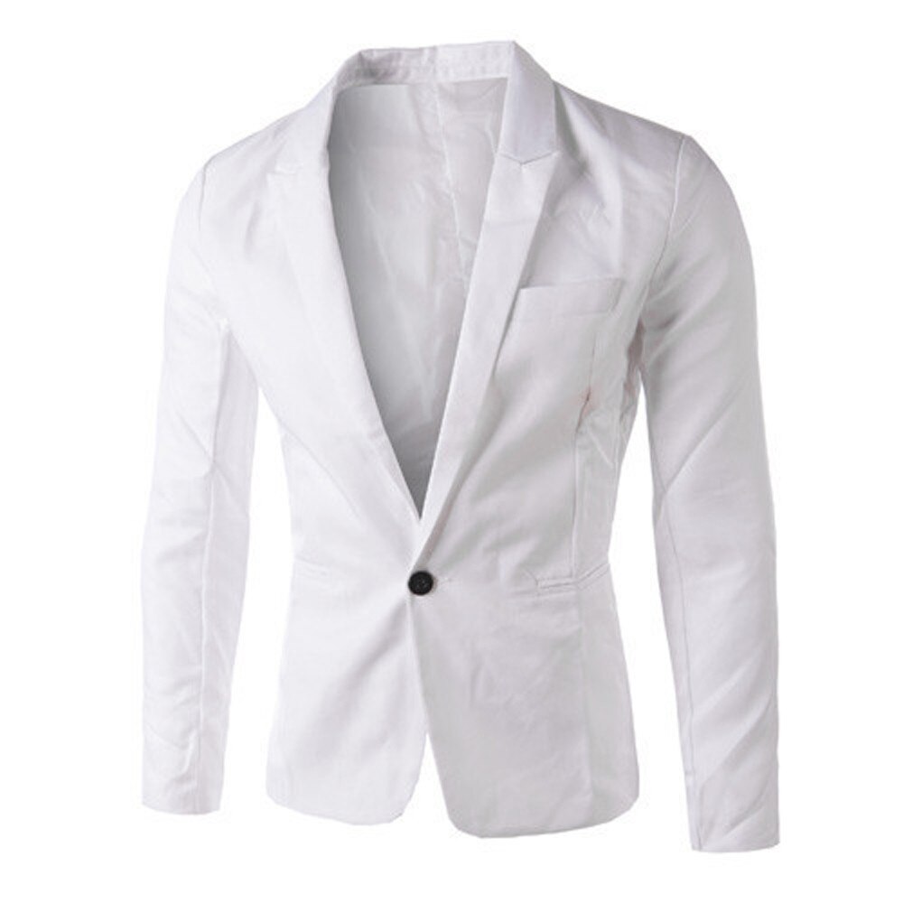 Charm herre hvid sort pink blå casual slim fit en knap forår efterår jakkesæt blazer frakke jakke toppe herre: Hvid / Xl