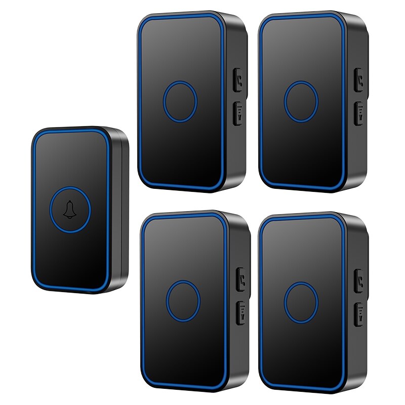 Wemeda intelligent trådlös dörrklocka vattentät 1 knapp 4 mottagare us eu uk plug hem dörr ring klocka 60 klockspel 0-110db 5 volym: Svart 1 x 4 / Eu