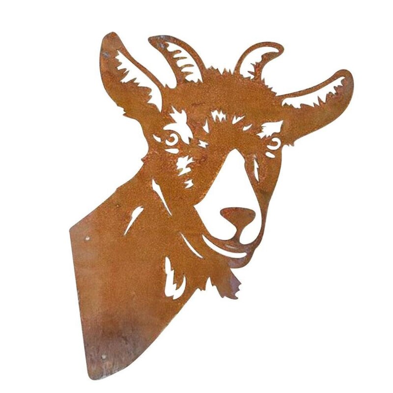 Peeking Cow Goat Animal Metal Art Wall Decoration Cute Farmhouse Carved Silhouette Hollow Out Statue Outdoor Indoor Farm Garden