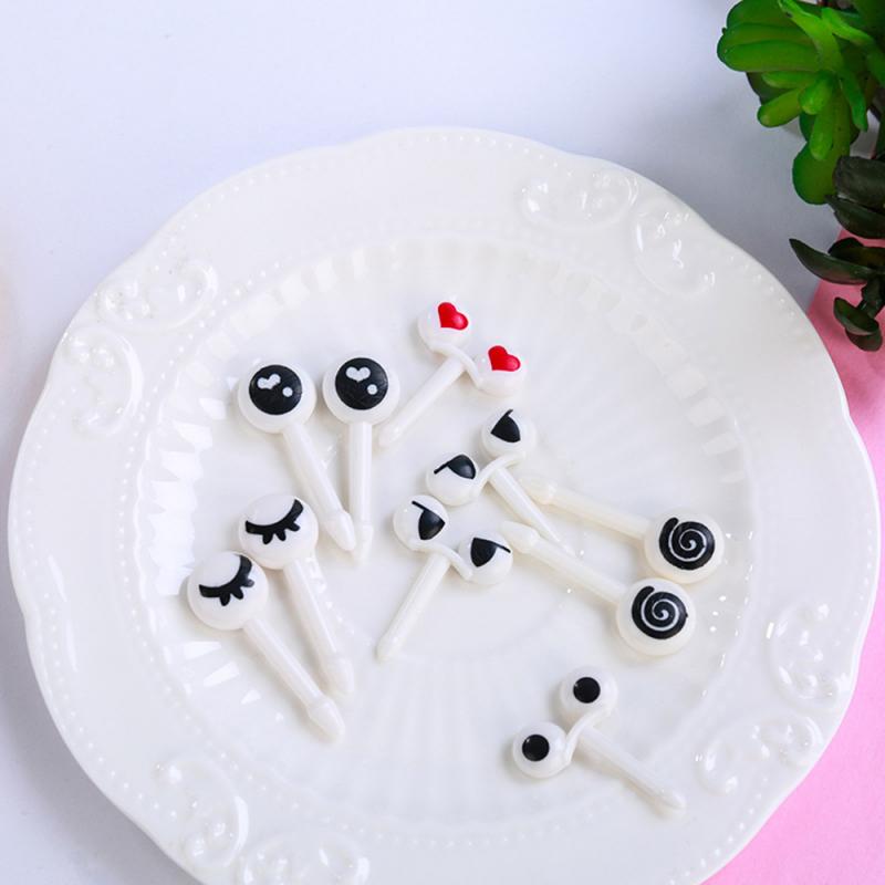10 stk / pakke nydelige øyne fruktgaffel plast fruktgafler låve bento lunsj matbit kake dessert tannpirker matbit kake forsyninger