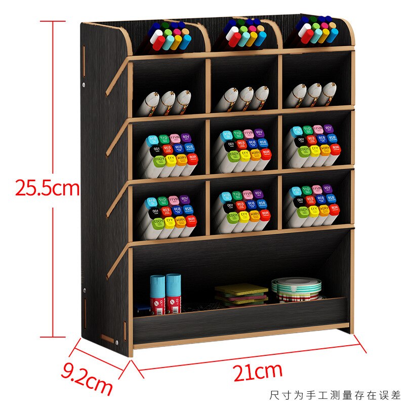 Wooden Pen Holder Desk Organizer Multi-Function Office Pencil Case Large Capacity Pencil Organizer Desk Storage Box: B12 Black