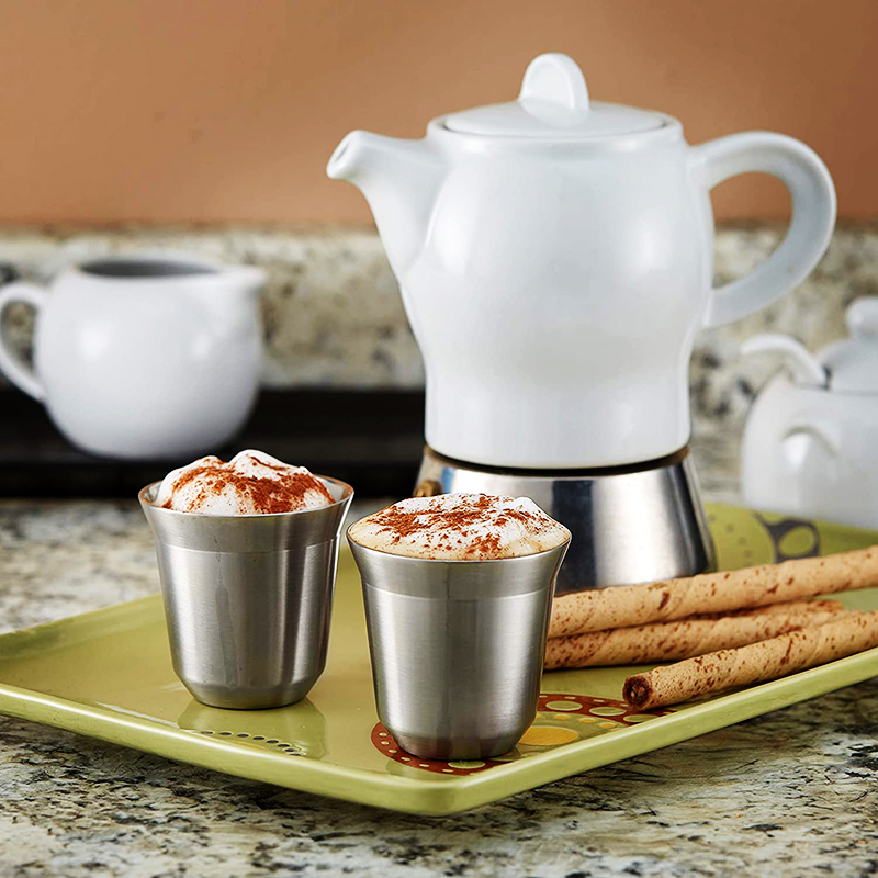 DEOUNY – tasse à expresso en acier inoxydable, Double paroi, isolée, tasse à café empilable, en métal, de voyage, antirouille, 2.7oz