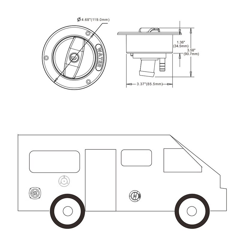 Campingvogn tilbehør rv modificeret tyngdekraft vandindtag med lås nøgle vandtank indløbsluge autocamper trailer rv låsedør