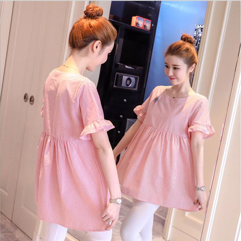 Summer Maternity T-Shirt Dresses Loose Clothes For Pregnant Women Stripe Pregnantcy Tops Maternity T shirt X129