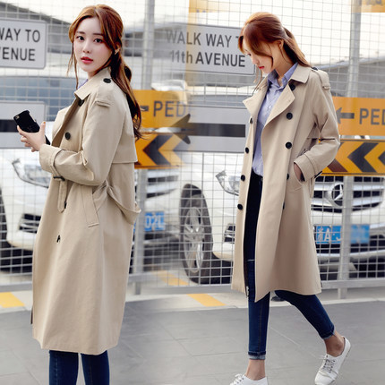Spring Autumn Casual Women's khaki Trench Coat Women Long Loose Windbreaker With Belt Abrigos Mujer LX209