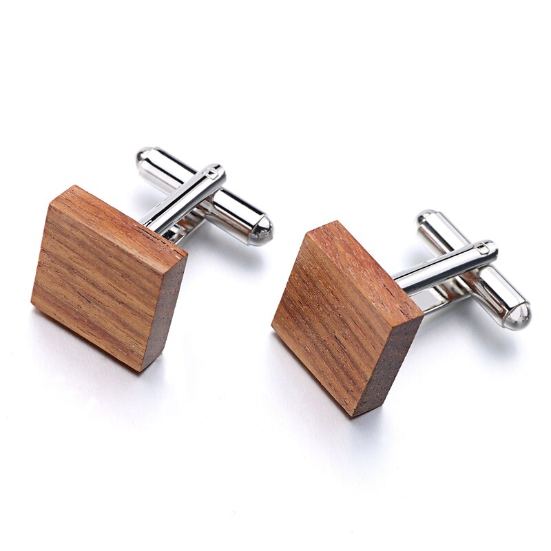 Wood Cufflinks Brand Jewelry Square Cassia siamea Cuff links For Mens Formal Business wedding: Rose Gold Color