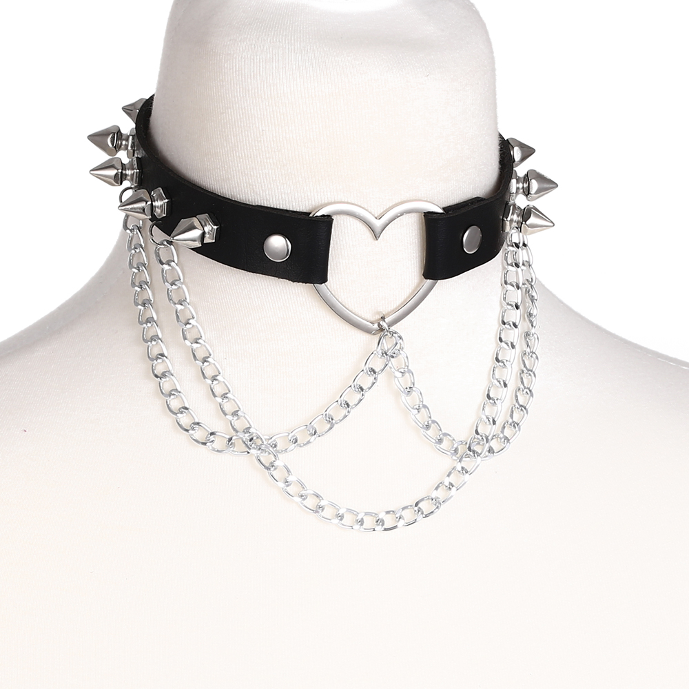Gargantilla Punk con pinchos para mujer y niña, gargantilla de corazón gótico con cadena de cuero, joyería, accesorios góticos
