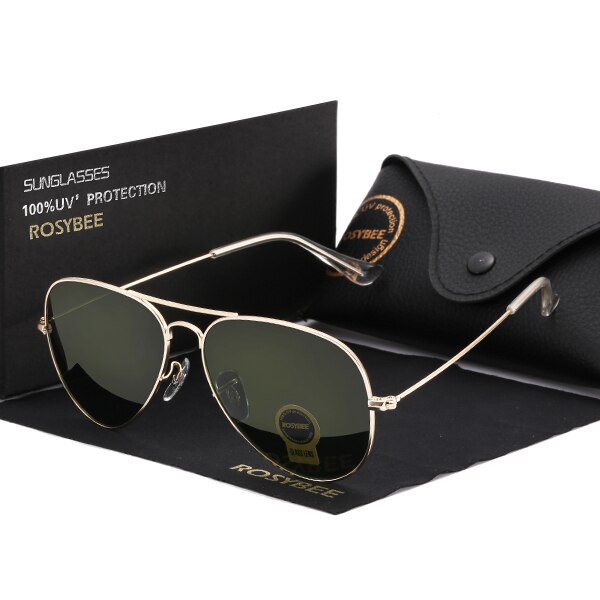 G15 Glass Lens women men Sunglasses uv400 aviation brand classic mirror male oculos vintage banned man sun Glasses: gold deep green