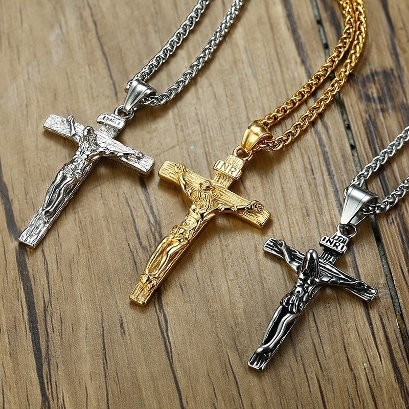 Mannen Kettingen Inri Jesus Christian Cross Hanger Vintage Rvs Met Tarwe Chain