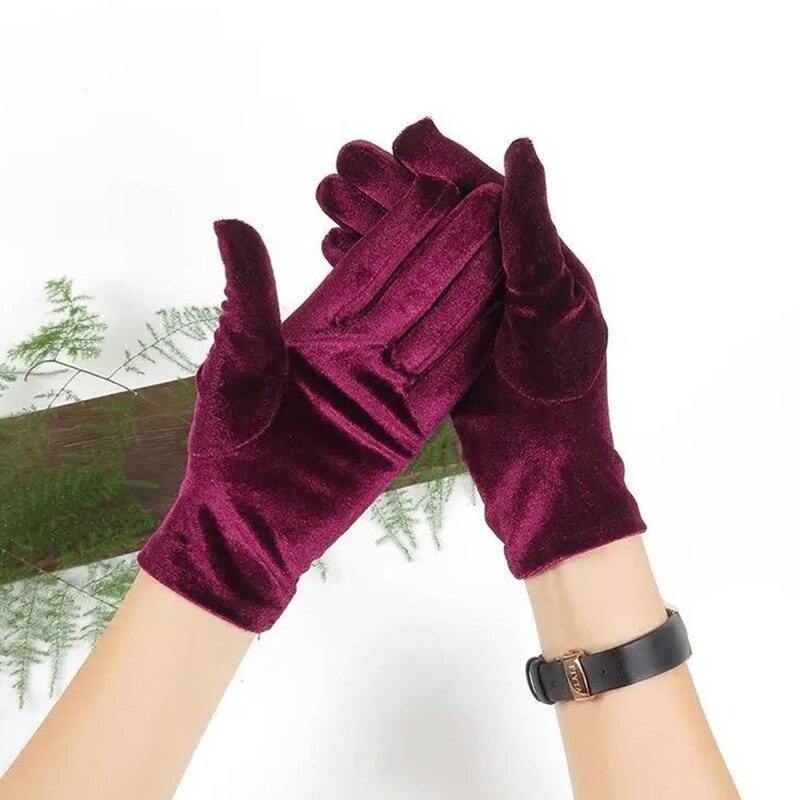 Guantes ajustados de terciopelo para mujer, Guantes elásticos de terciopelo, color morado, Burdeos y negro, para y Club