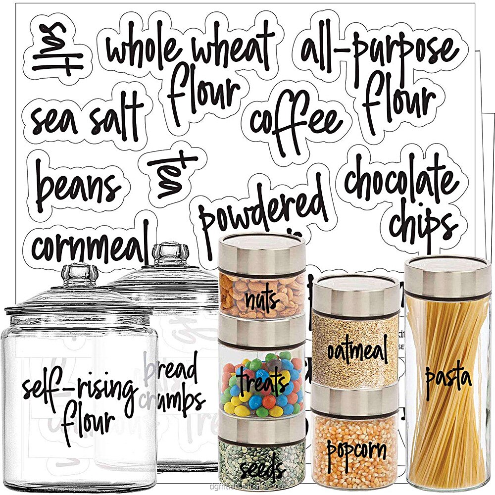 168pcs Pantry Label Sticker For Containers Preprinted Waterproof Transparent Kitchen Storage Food Label Stickers