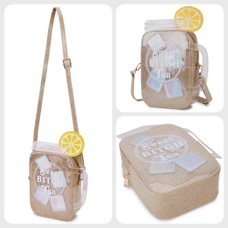 Citroen Thee Cup Vorm Portemonnees En Handtassen Voor Vrouwen Gold Schoudertas Lederen Cossbody Zak Vrouwelijke Clutch Cartoon Portemonnees