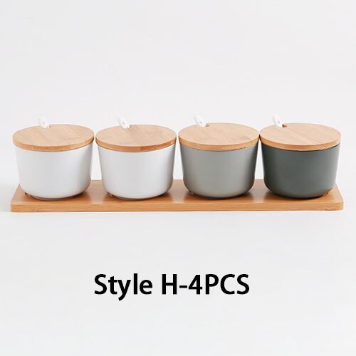 Kitchen Ceramic Spice Rack Salt Shaker And Pepper Shaker Jars For Spices With Cover Storage Bottle Box Holder Cooking Tools: Style-H-4PCS