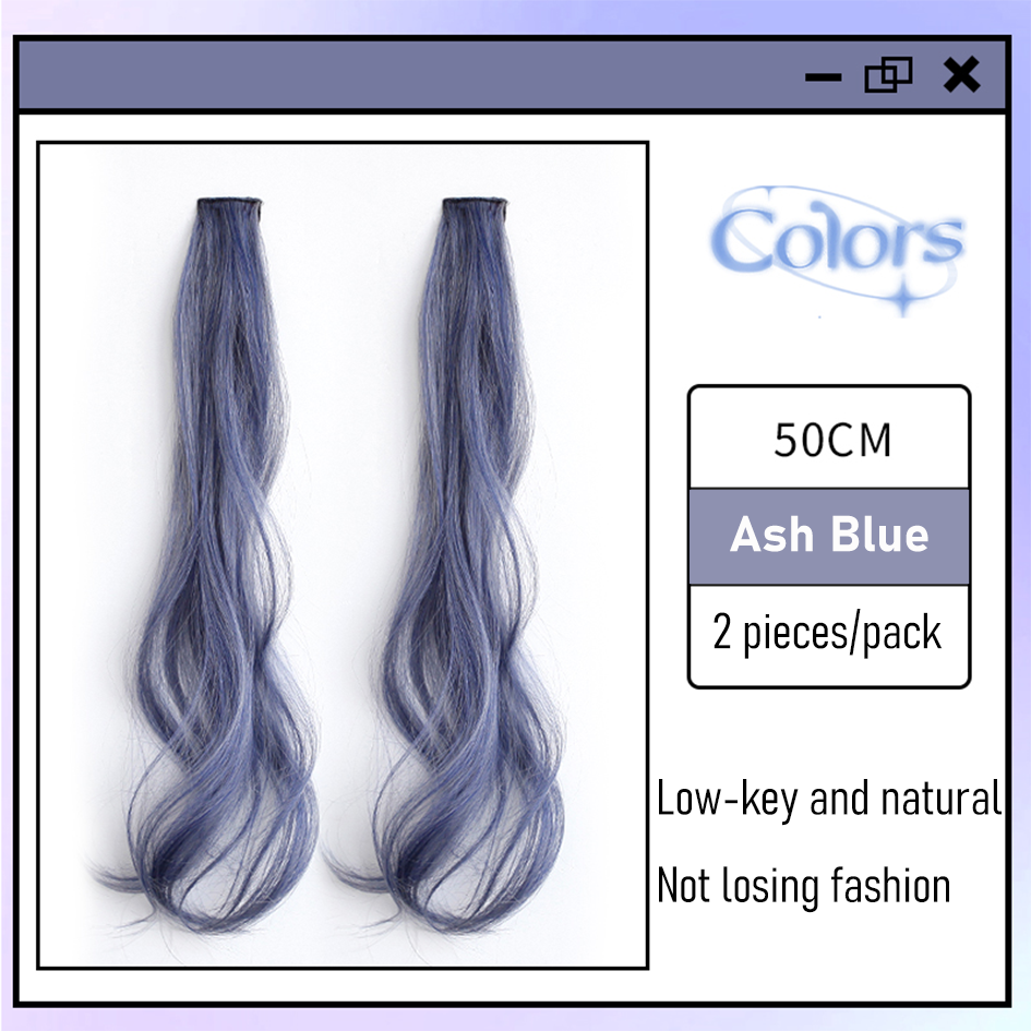 Synthetic 2 pieces set 50cm 60cm colored curly hair extensions water wave pink blue purple halloween christmas wig: GRAY / 20inches