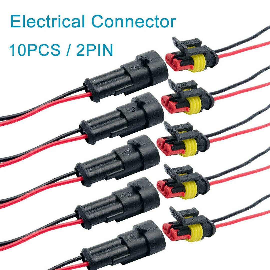 10 X 2/3/4Pin Plug Terminal Wire Connector Sealed Waterproof Electrical Car SUV Motorbikes Boats, Jet Ski: 2 Pin with 10cm wire