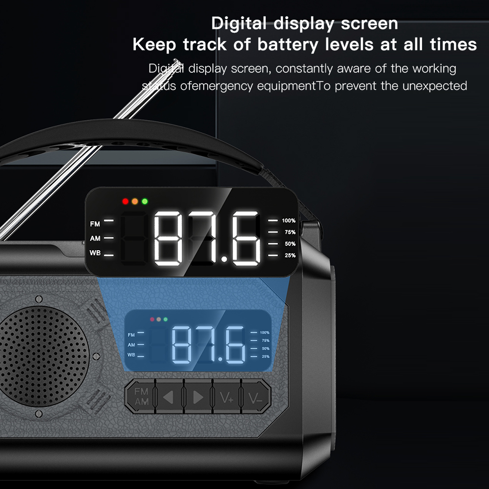 Solar handzwengel 12000 mah multifunctionele noodweerradio leeslamp powerbank sos-alarm radio-ontvanger