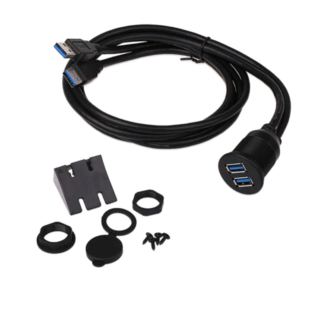 Car Boat Motorcycle Flush Mount Dashboard Panel Dual USB 3.0 Extender Cable