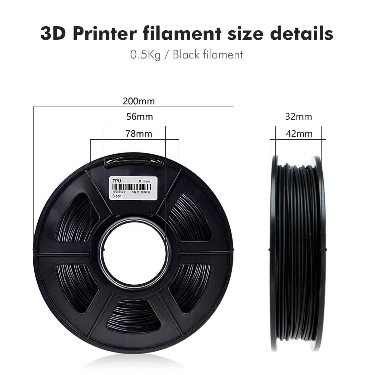 SUNLU TPU włókno drukarka 3D żarnik elastyczny czarny 1.75mm 0.5kg(1.1LB) dokładność wymiarowa +/- 0.02 MM obudowa Tpu materiał