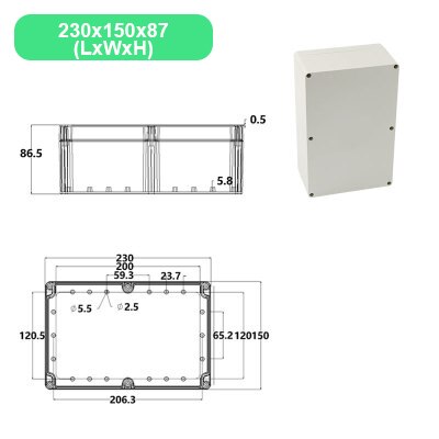 Economy F Series DIY Outdoor Monitoring power box Electrical Enclosure Case ABS Plastic Waterproof Sealed Junction Wire Box: 230X150X87mm(LxWxH)