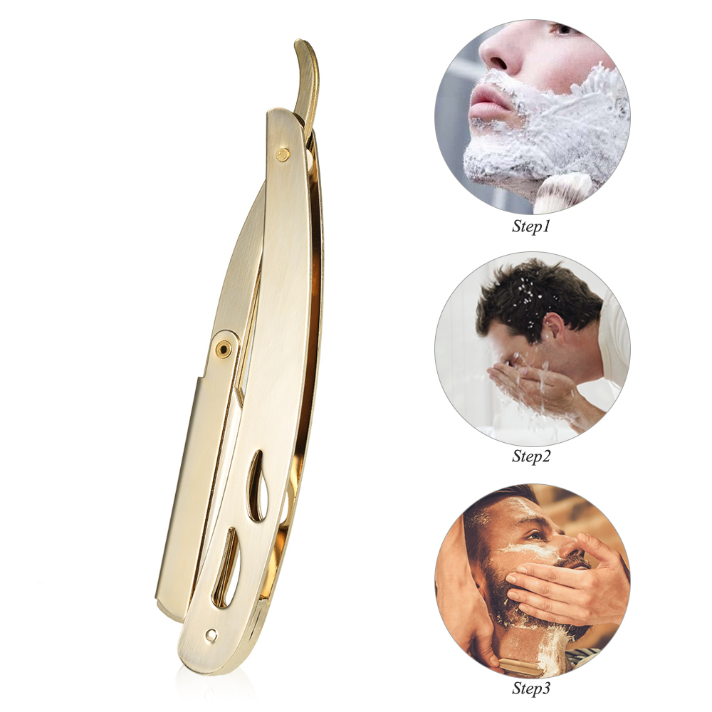 Friseur Rasiermesser Gerader Schnitt - Stahl Rasierer In Schwarz & Gold, Für Friseursalon & Professionelle Rasur