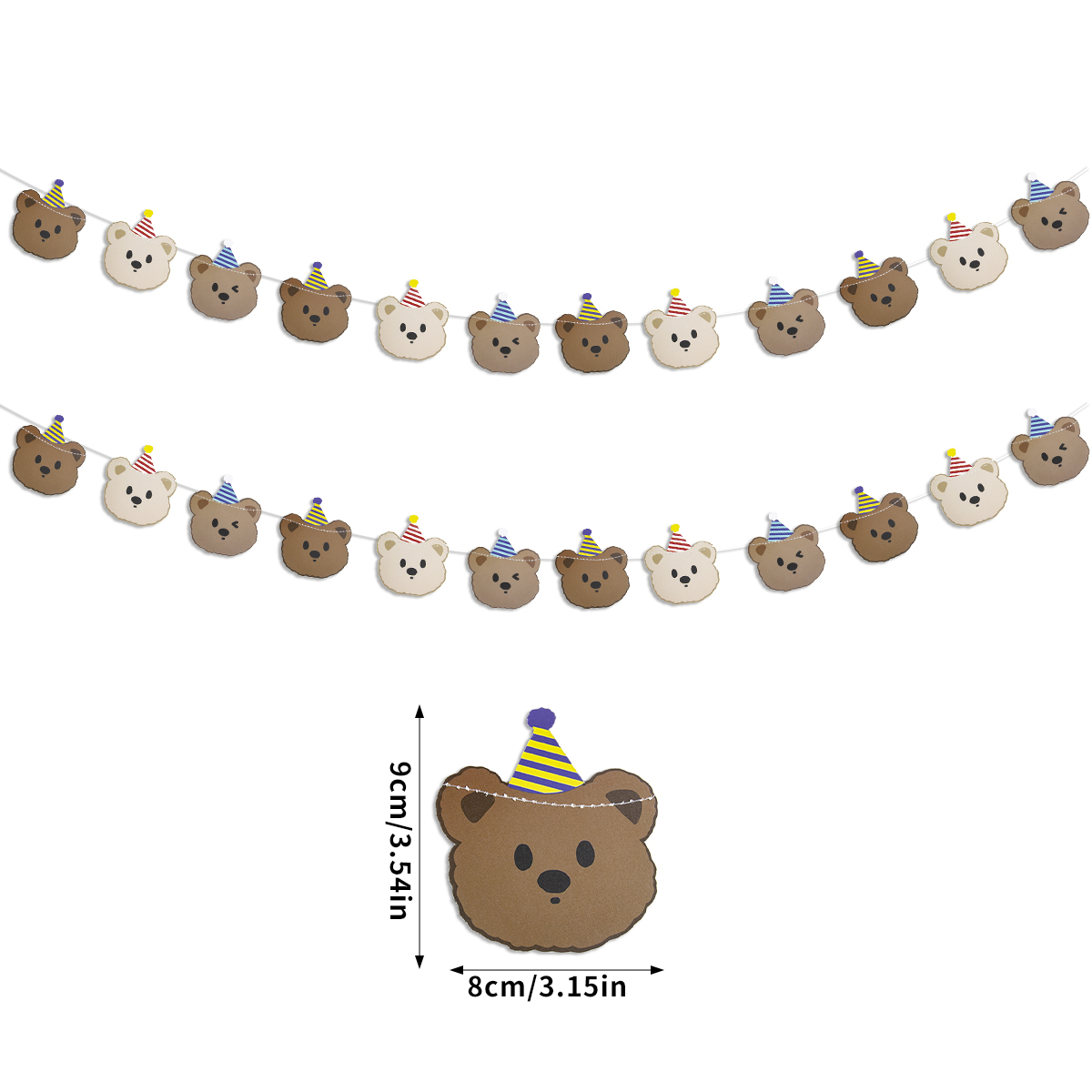 Cute bear Happy Birthday paper Banner Cartoon bear Garland flag wall hanging Bear Themed baby shower kids Birthday Party Decor: Olive