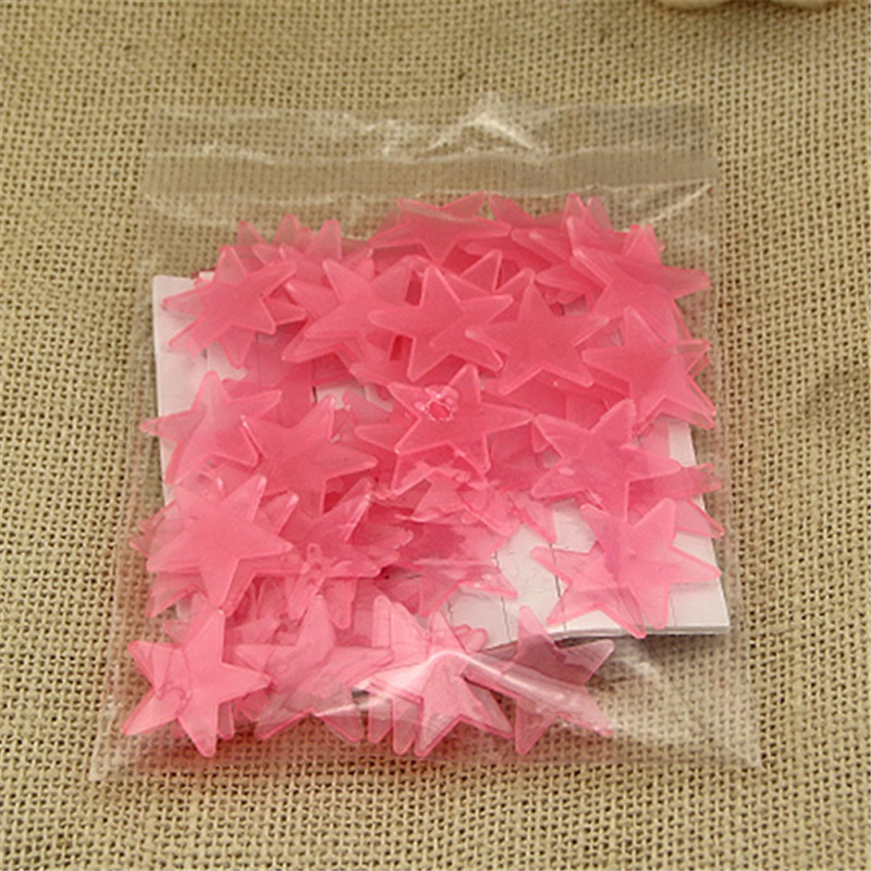 50PCS 3D Star Acrylic Mirror Wall Sticker DIY Living Room Bed Room Background Wall Mirror Wall Sticker Home Decoration: B-pink