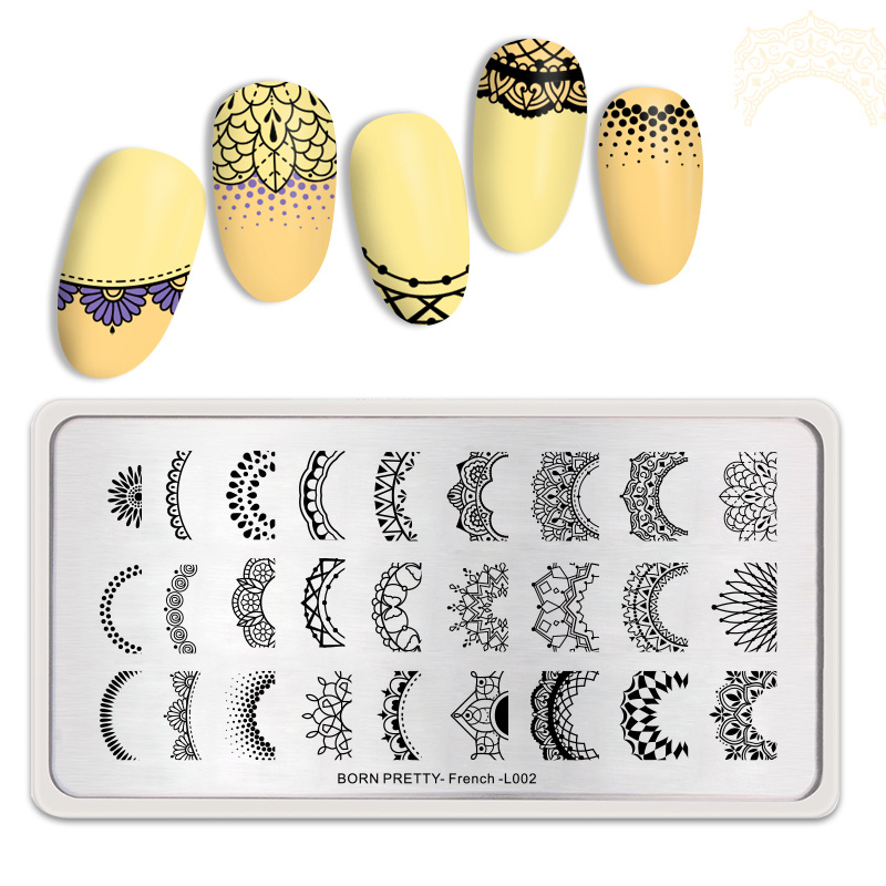 Geboren Pretty Franse Stijlen Stempelen Plaat Afbeelding Rechthoek Schilderen Plaat Stempel Template Nail Art Decoratie: French -L002