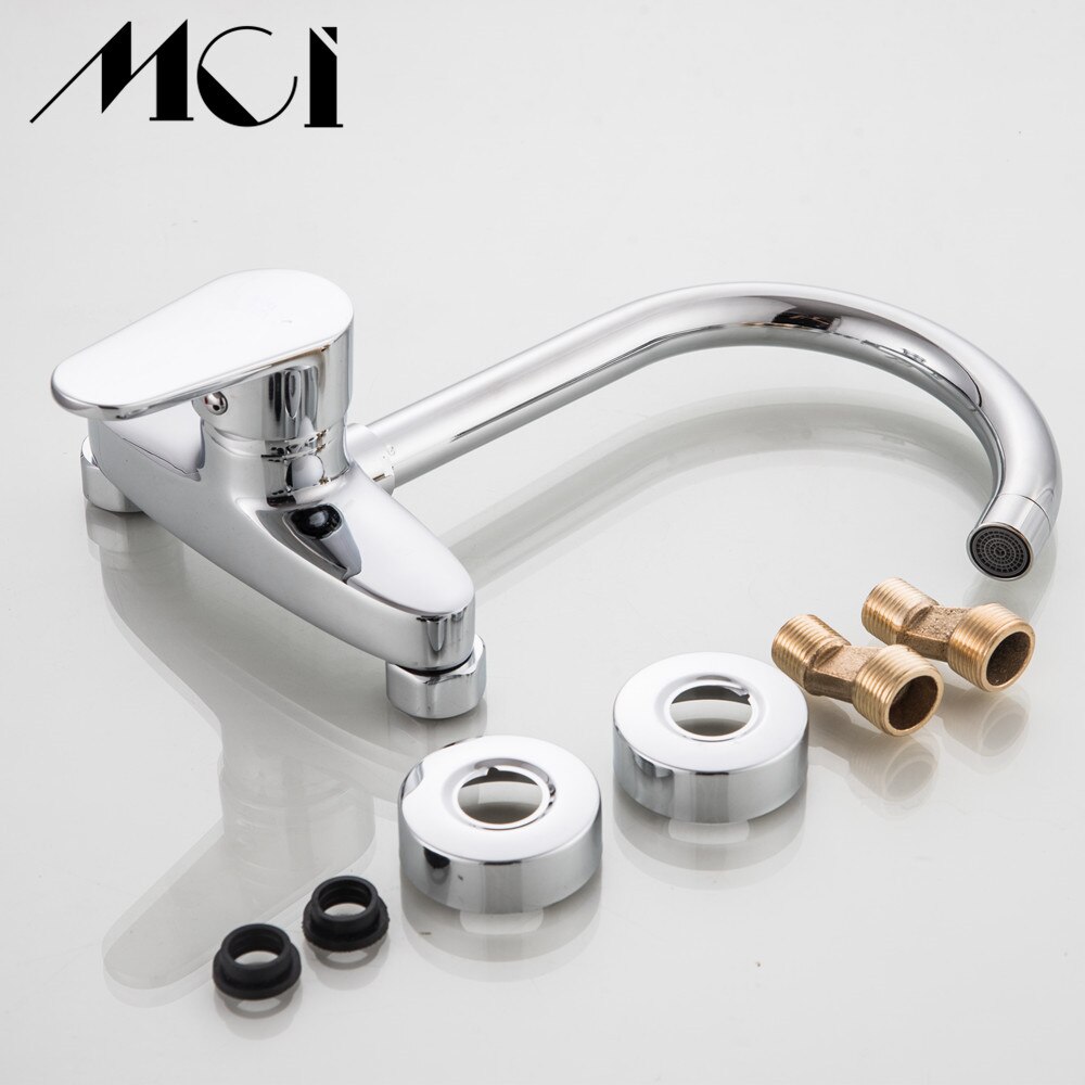 Chrome Dubbele Gaten Enkele Handgreep tap 360 Graden Rotatie Wall Mounted Koud en Warm Water Zuivering keuken kraan Mci