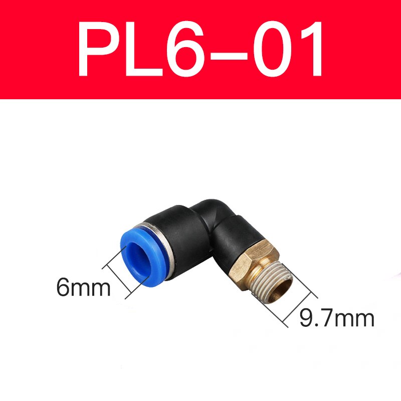 Pl Elleboog Pneumatische Montage 1/4 3/8 1/2 1/8 Bsp Buitendraad Air Quick Connector L Shape Push In Slang Od 6Mm 8Mm 10Mm 12Mm: Black