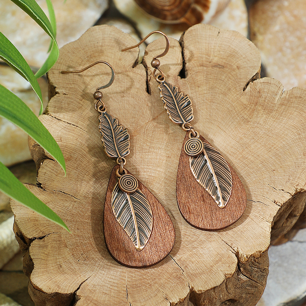 Pendientes colgantes marrones geométricos étnicos Vintage para mujer personalidad vacaciones Casual pendientes diarios joyería Bohemia: Color marrón amarillo