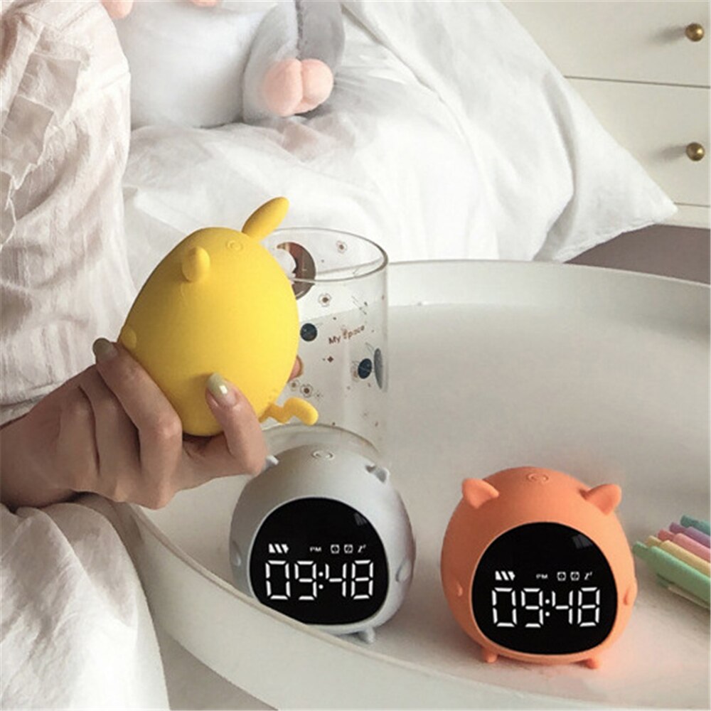 Digital Alarm Clock USB Charging Cartoon Pet Elf Clock for Kids Multifunctional Silicone Electronic Clock with LED Night Light