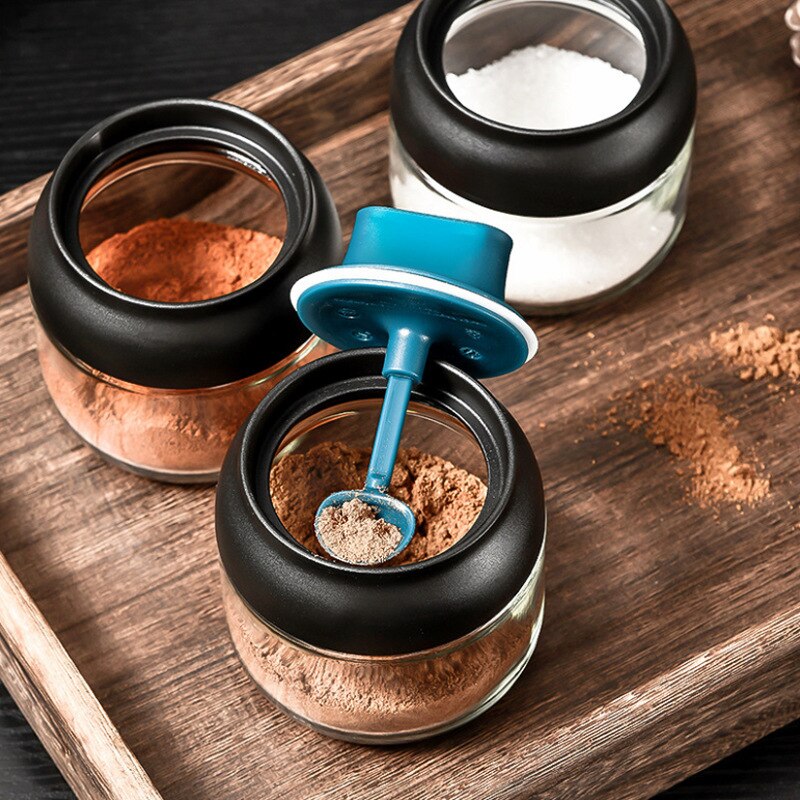 Keuken Glazen Kruiden Flessen Glas Suiker Zout Honing Opslag Jar 280Ml Kruiden Opbergdoos Met Borstel Lepel Deksel Accessoires 1Pc