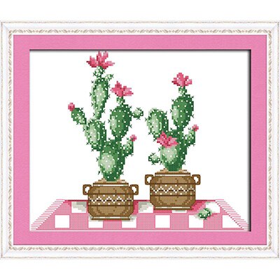 Cactus Series 11CT14CT Counted Cross Stitch Kits Printed Pattern Crafts DMC Fabric Canvas Sewing Needlework Embroidery Set Decor: J355 / 11CT Unprinted cloth