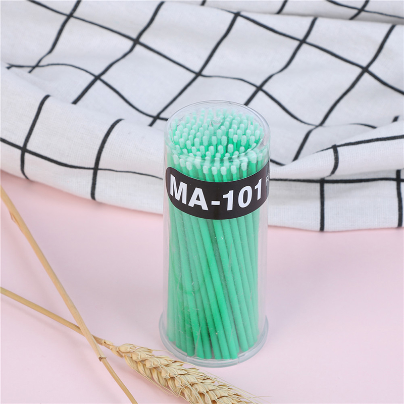 100 stk/pakning farverige engangs individuel fjernelse af vatpind mikrobørste vippemakeup øjenvippebørster makeupværktøj: Mørkegrøn medium