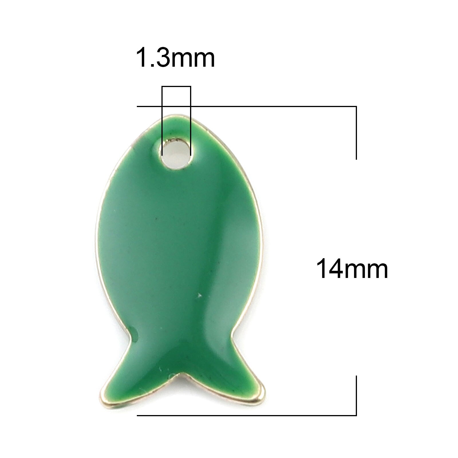 10PCs Copper Small Fish Enamelled Sequins Charms Pendant For Jewelry Making Findings Gold Color Setting Light Green 14mm x 8mm: Green