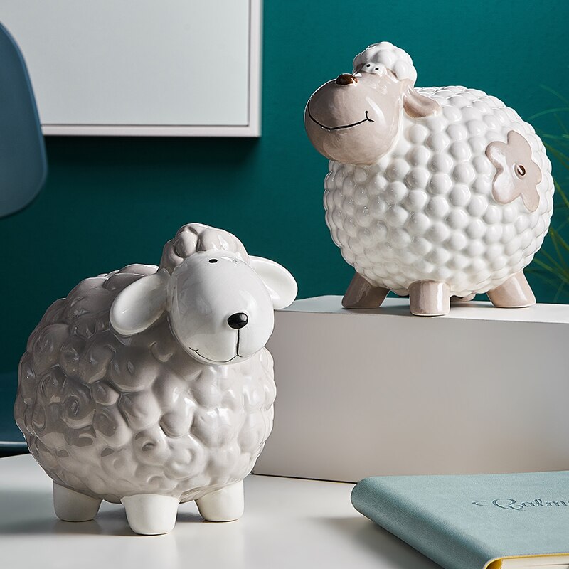 Modern minimalist resin animal model lamb bedroom living room desktop decoration children's piggy bank storage tank DXUIALOI