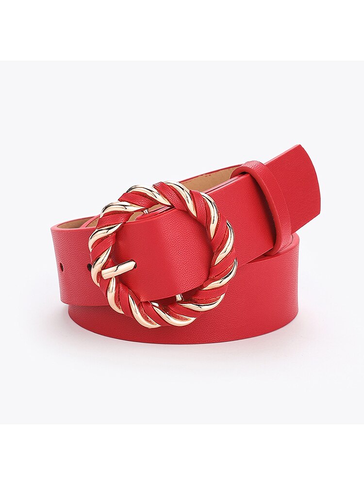 2022 Women Belt PU Leather Metal Pin Buckle Belts For Ladies Waist Belt Twist Ring Buckle Dress Jeans Waistband