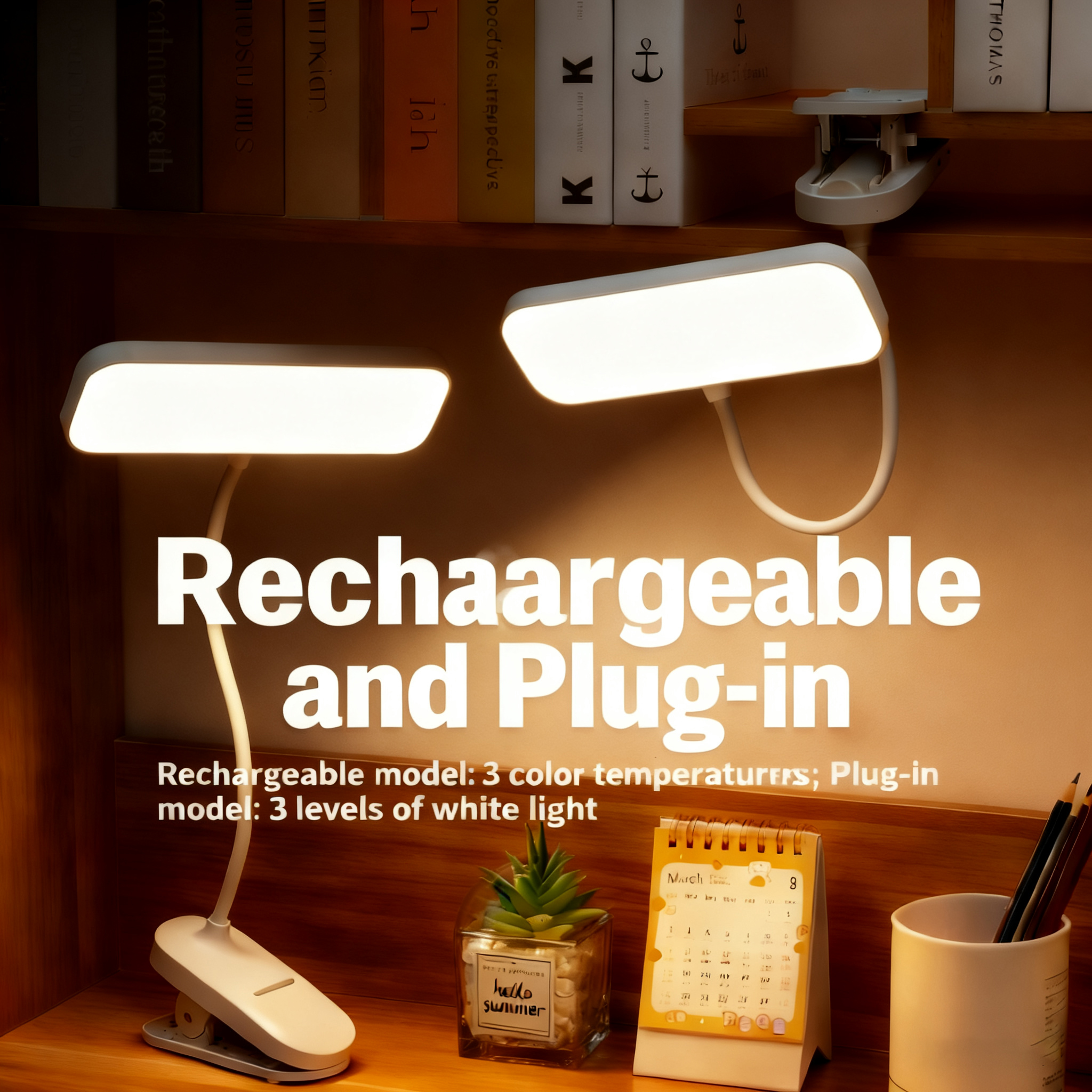 Bureaulamp met clipbevestiging en oogbescherming, oplaadbaar via usb en dimbaar led-licht, verstelbare studielamp voor studentenkamer of slaapkamer.