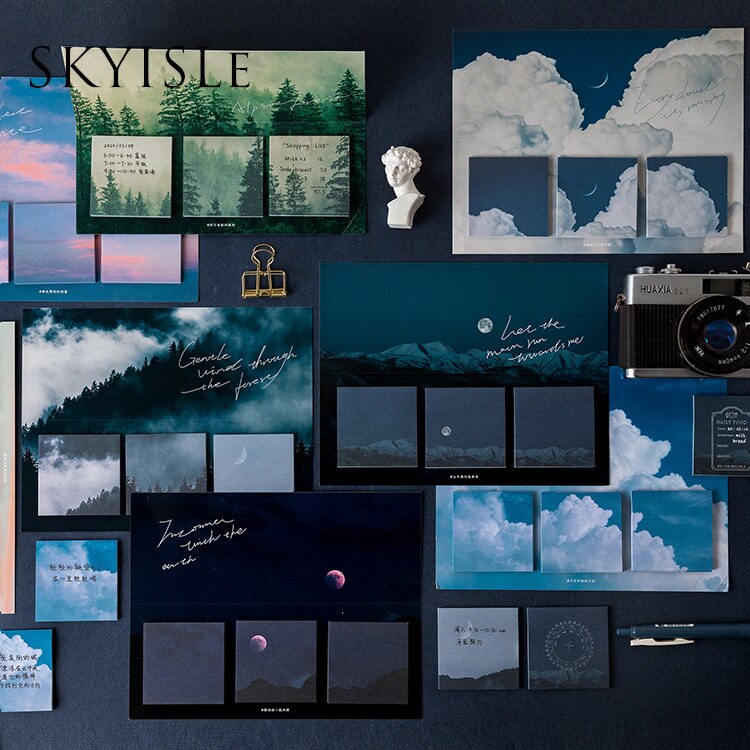 SKYISLE 16 Designs 60pcs Fantasy Sky Cloud Moonlight Memo Pad Deco Sticky Notes Notepad Diary Self-Stick Note Memo Pad