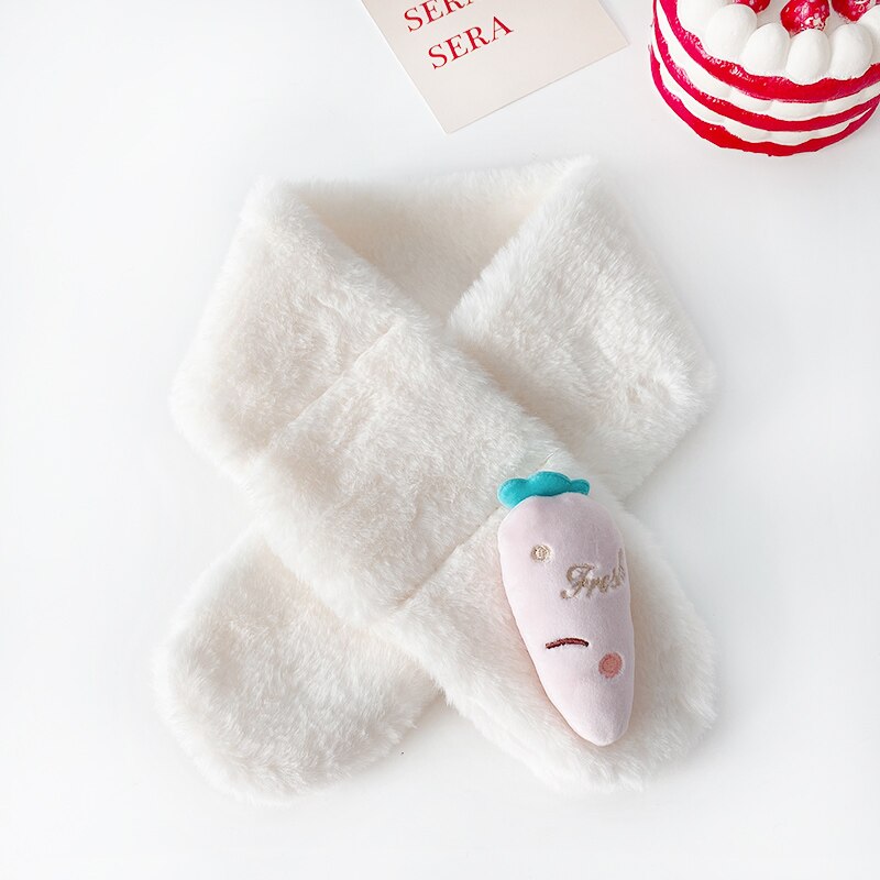 Unisexe printemps hiver enfants mignon fausse fourrure fruits lapin en plein air garder au cou écharpe bébé garçons filles doux foulards pour les enfants: White carrot