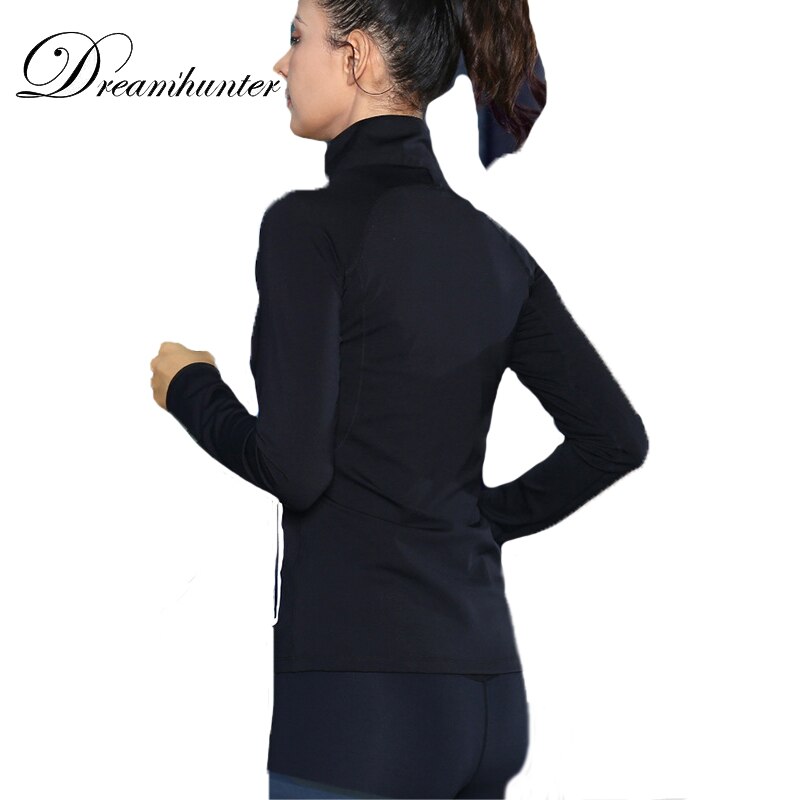 Camiseta de manga larga negra con cremallera y cuello alto para chica de , ropa deportiva informal para correr, correr y Yoga