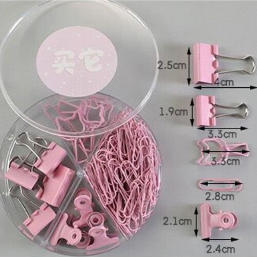80Pcs/lot Color Binder Clips Set Mint Green Pink blue Multi Paper Clips Kawaii Stationery Office Accessories School Supplies: Pink