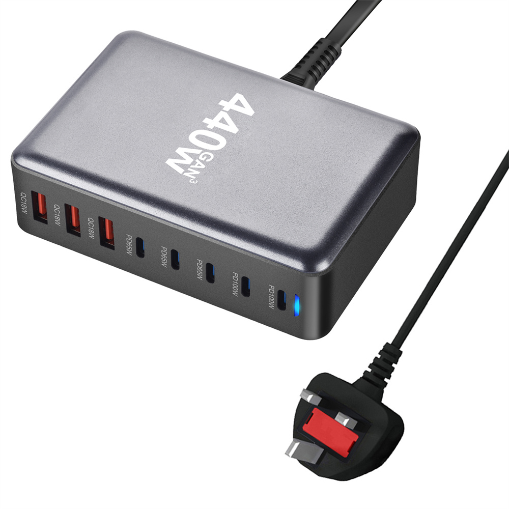440W Gan Fast Charge 3.0 USB Type C snellader Mobiele 8-poorts 5C3A PD-oplader Handig om mee te nemen tabletoplader: uk