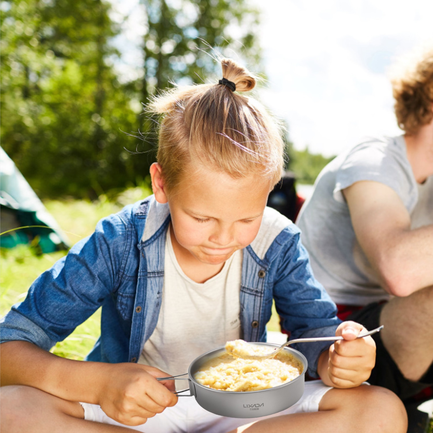 Lixada Titan Schalen Set Titan Pan Ultraleicht Camping Schüssel Pan mit Faltbare Griffe für Outdoor Wandern Picknick