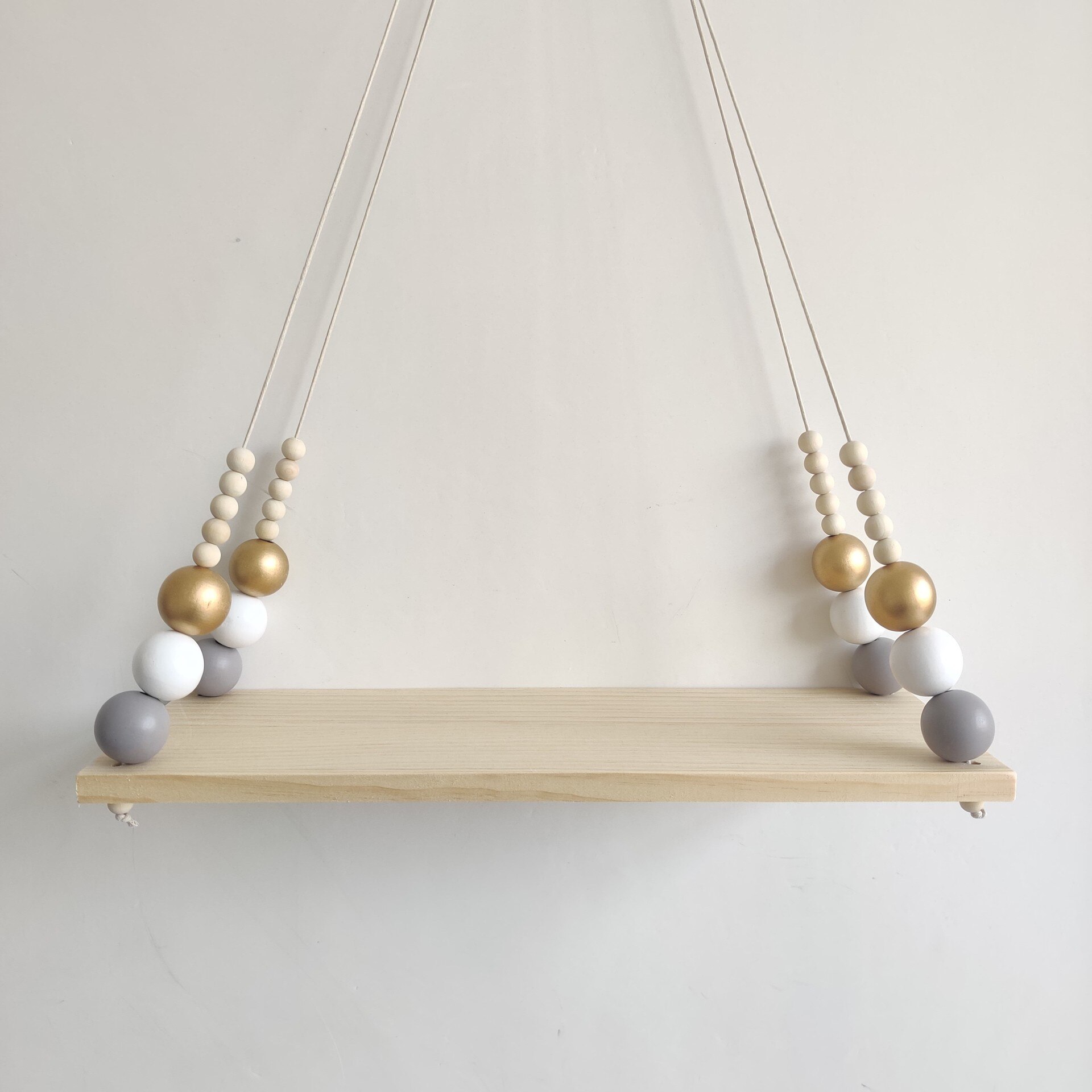 Étagère murale à la main en bois corde balançoire étagère de rangement bébé enfants chambre support de rangement flottant présentoirs: D