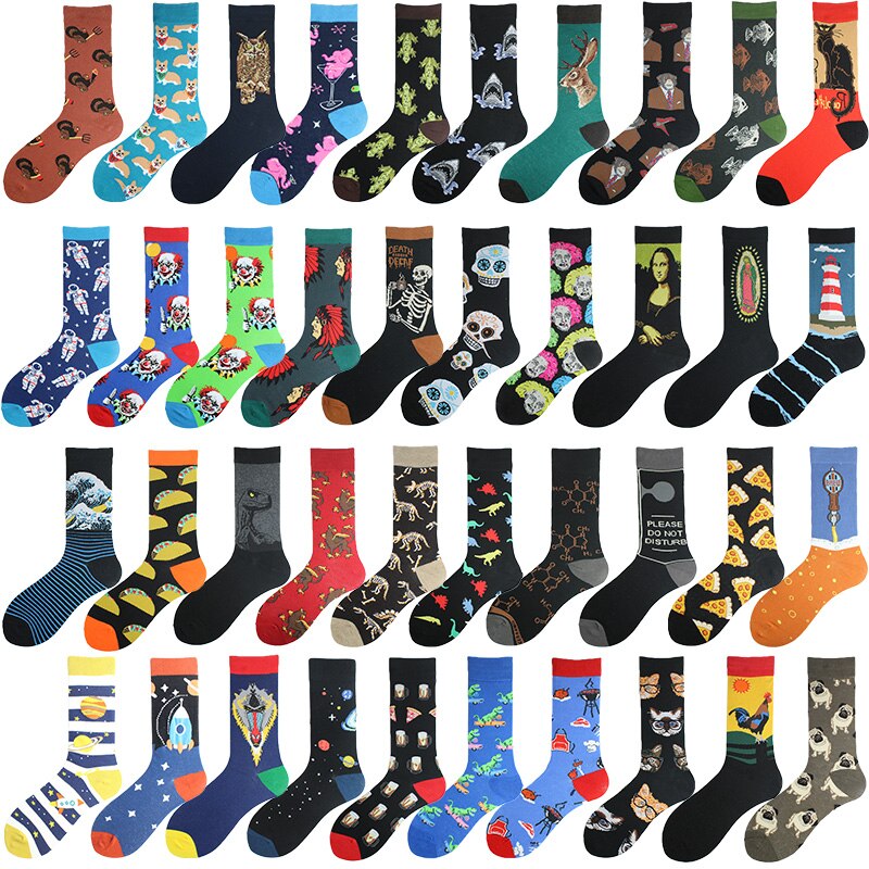 Gelukkig Kleurrijke Grappige Sokken Mannen Skateboard Shark Dinosaurus Astronaut Planeet Divertidos Hip Hop Sokken Harajuku Unisex Crew Sokken