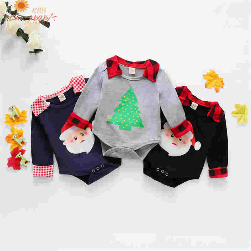 Weihnachten Weihnachten Baby Gentleman Gesamt Jungen Lässig Weihnachten Baum Santa Druck Revers Langarm Strampler