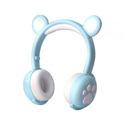 Écouteurs Bluetooth 5.0 multicolores, lumineux, pliables, forme d'ours, casque de jeu pour téléphone, tendance,: PU ciel